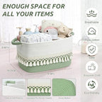 2 Pack Storage Basket, Heavy Tassel Woven Baskets for Storage, Boho Cotton Rope Storage Bin, Cube Organizer Bins, Baby Laundry Basket for Clothes, Toys, Diapers, Pets（White & Green） - Image 3