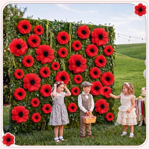 36 Pcs Paper Flowers for Party Decor, Red Poppy - Image 5