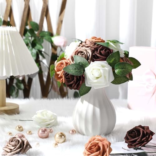 100 Pcs Artificial Rose Flowers, Shades of Earth Tones - Image 4