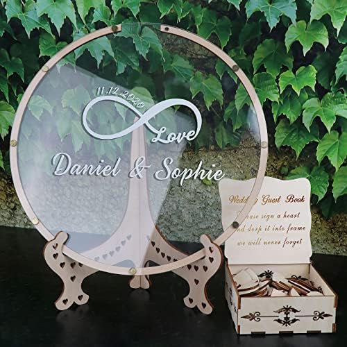 Wedding Guest Book Alternative with Box and Small Hearts,Personalized Infinity Love Round Drop Guest Sign for Rustic Wedding Decorations,Anniversary(style4, Circular) - Image 5
