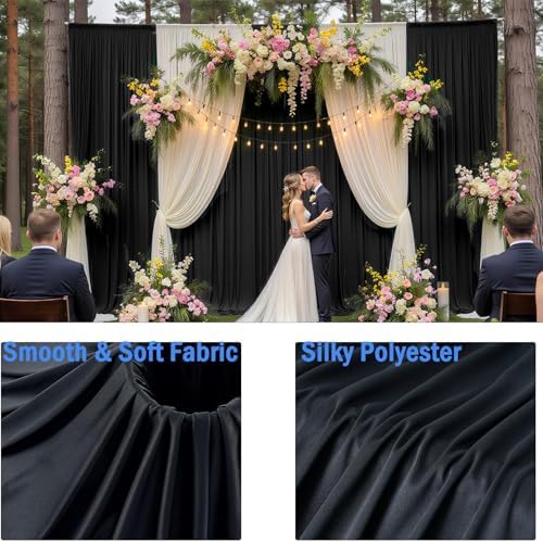 50ft x 15ft Black Backdrop Curtains for Parties, Wrinkle Free 10 Panels Photo Backdrop Drapes Back Drop Cloth for Wedding Birthday Photography Background Decor - Image 2