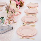 U-QE 100PCS Mauve Pink Plastic Plates - Heavy Duty Pink Disposable Plates - Image 6
