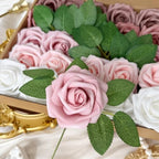 50pcs Dusty Rose Gold Foam Fake Roses with Stems Blush Pink Mauve Artificial Flowers Real Looking for Wedding Bouquets Bridal Shower Centerpieces Floral Arrangements Party Tables Home Decor Bulk - Image 4