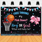 Free Throws or Pink Bows Gender Reveal Backdrop 10x7ft Basketball Bows Gender Reveal Party Decorations Background Boy or Girl He or She Banner Photo Booth Props - Image 3