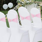 Pack of 120 Spandex Chair Sashes Bows Stretch Chair Cover Band with Buckle Slider Universal Elastic Chair Ties for Wedding Banquet Party Event Decoration (Pink) - Image 7