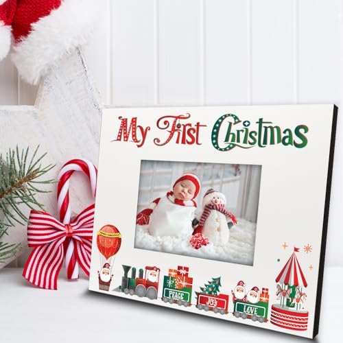 BELLA BUSTA-My First Christmas Picture Frame-Babys 1st Christmas-The Santa Train -Merry Christmas-Peace-Joy-Love-UV Print Picture Frame (4x6 Horizontal) - Image 3