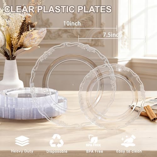 Tinybee 60PCS Clear Plastic Plates - Heavy Duty Clear Disposable Plates - Image 2