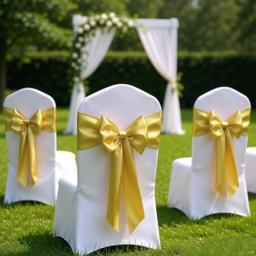 Satin Gold Chair Sashes 50 Pack, Light Gold Chairs Ribbons Ties 7x108 Inch for Party Wedding Birthday Christmas Decoration - Image 3