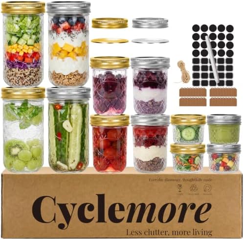 CycleMore 24 Pack Mixed Size Glass Mason Jars, Canning Jars With Split Lids by CycleMore