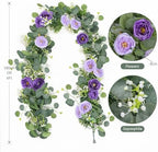 TOCHGREEN 4 Pack Artificial Eucalyptus Flower Garland with Purple Roses - Image 3