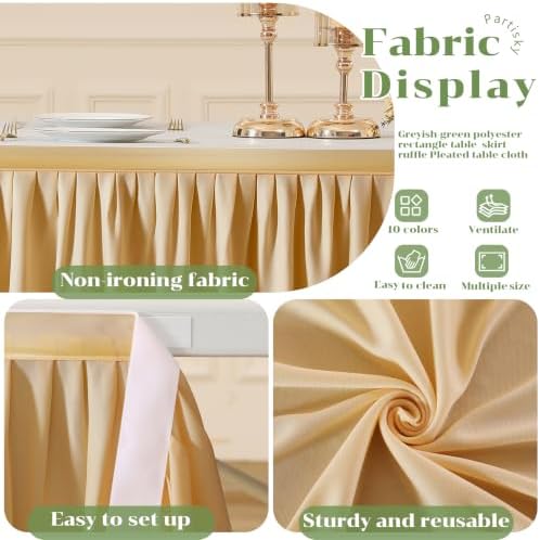 PARTISKY Champagne Polyester Table Skirt for Rectangle Tables 17ft, Wrinkle Resistant Pleated Ruffle Table Cloth for Banquet Wedding Display Dining Table - Image 6