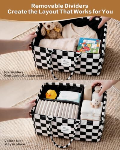 Diaper Caddy Organizer – Nursery Storage Basket (Checkerboard) - Image 6