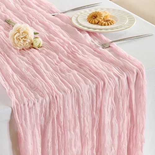 Fanami 6 Pack Cheesecloth Table Runner -10FT Blush Pink Boho Gauze Cheese Cloth Table Runner 120 Inches Long Rustic Sheer Fabric Centerpieces for Wedding Birthday Party Bridal Baby Shower Decorations by Fanami