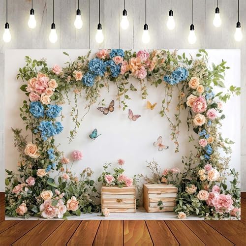 10X6.5ft Flower Butterfly Birthday Backdrop Spring Colorful Scenic Floral Flowers Wall Photography Backdrops Butterfly Fairy Tale Wedding Decoration Kids Birthday Party Background Photoshot - Image 2