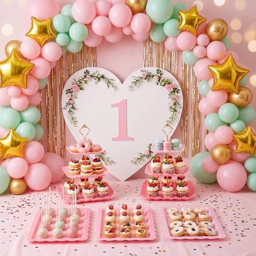 FoldTier 6 Pack Cupcake Stand Set 3 Pcs 3 Tier Gradient Dessert Table Display Stands Cookie Tray Rack 3 X14 in Rectangle Party Trays for Wedding Birthday Tea Party Baby Shower(Pink,Rectangle) - Image 6