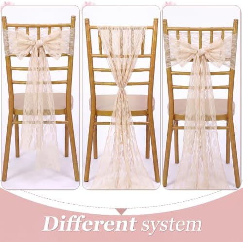 VitalCozy 50 Pack Beige lace Vintage Chair Sashes with Bows Wedding Decor - Image 4