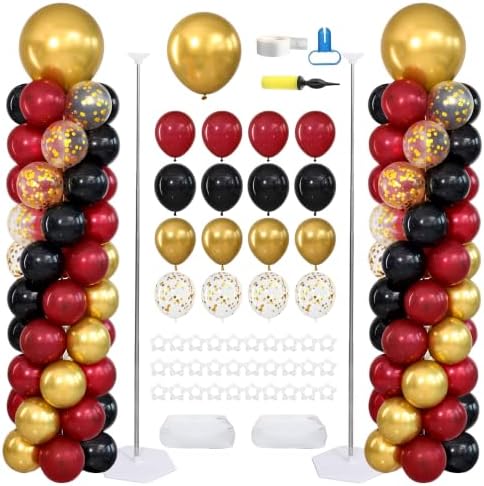 Black Burgundy Gold Balloons Column Stand 2 Sets, Balloon Towers by ZyloonDecoration