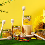 Shellwei 30 Set Mini Glass Honey Jars 1.5 oz Honey Jars Party Favors Bulk with Dipper and Gold Lid, Bee Pendant, and Silk Ribbon for Guests Wedding Baby Shower Favors Gifts - Image 5