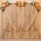 20x10ft Dark Champagne Tulle Backdrop Curtains with Lights String for Parties,Wrinkle Free Sheer Curtain Wedding Photo Backdop Drapes for Baby Shower Birthday Party Photography Home Decorations by PartyTalk