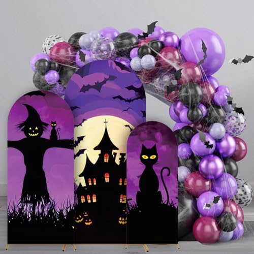 3 Pcs Halloween Arch Cover 4ft, 5ft, 6ft Arch Covers Stretchy Backdrop Skeleton Ghost Bat Horror Style Backdrop Cover for Halloween Party Photo Background Arch Stand Stretchy Decoration - Image 6
