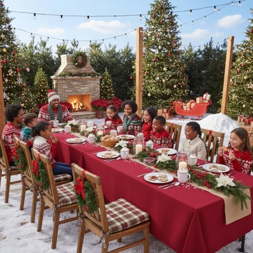 sancua Rectangle Tablecloths Table Cloth, 60x120 Inch 8 Pack, Christmas Red - Image 2
