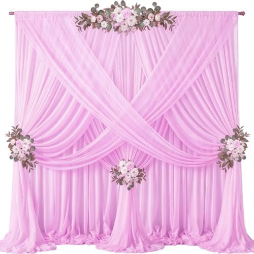 40ft x 10ft Pink Backdrop Curtains, Wrinkle-Free Sheer Chiffon Fabric Photo Backdrop Drapes for Wedding Arch Party Ceremony Stage Photography Decorations by WishCare