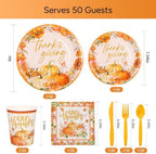Goodluck 350 Pcs Pumpkin Floral Paper Plates Napkins Cups Cutlery Party Set - Image 2
