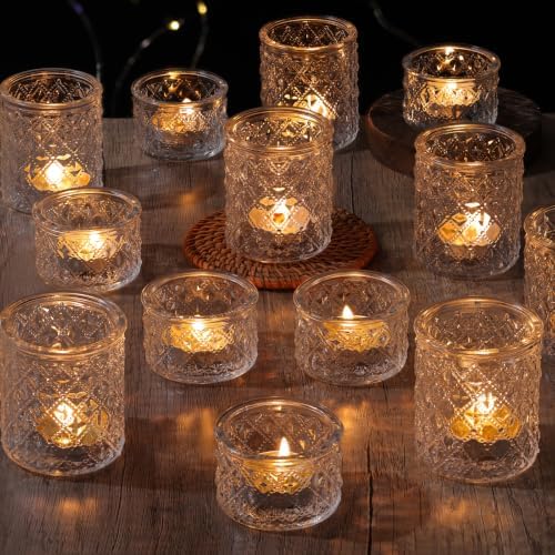 36 Pack Glass Tealight Candle Holders - Diamond Facet Votive Candle Holders for Wedding Centerpieces, Fall & Christmas Party Decor, Elegant Clear Bulk Tea Light Holders for Table Setting & Events by TripodBird