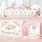 Hombae Tea Party Baby Shower Decorations, 139 PCs - A Baby Is Brewing Party Supplies with Teapot Backdrop, Pink Balloons Garland, Floral Garden Tablecloth, Cake Topper Mommy to Be Sash - Image 5