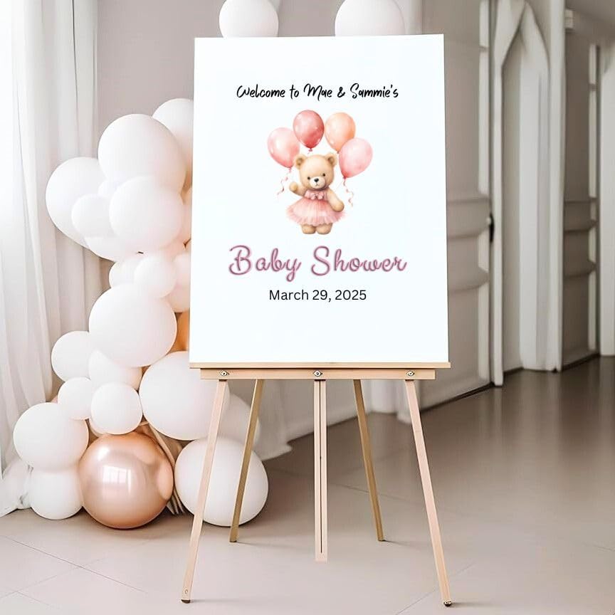 Baby Shower, Sprinkle, Gender Reveal, Bear in Pink Dress with Balloons Guest Sign-in Board, Custom Signature Book Alternative, Custom Keepsake Party Decor. Premium Acrylic Sign, Made in USA. - Image 2