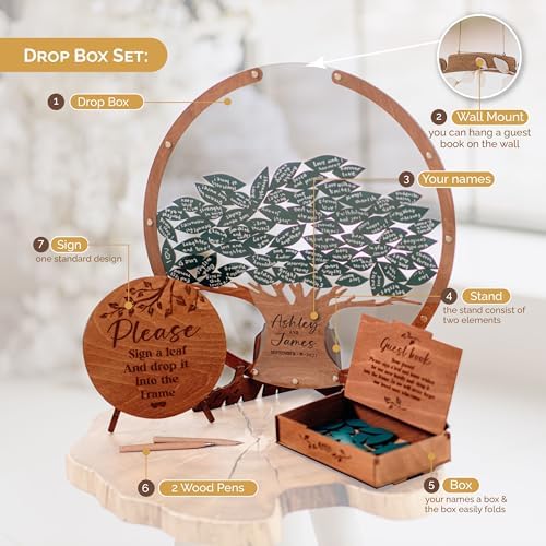 Wedding Welcome Sign - Guest Book Alternative – Personalized Heart Drop Box with Tree Design for Reception, Baby Shower & Engagement Party Decor - Personalized Wedding Guest Book Alternative - Image 4