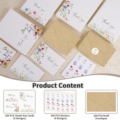 600 PCS Floral Thank You Cards with Envelopes and Stickers, 4 x 6 Inch - Image 5