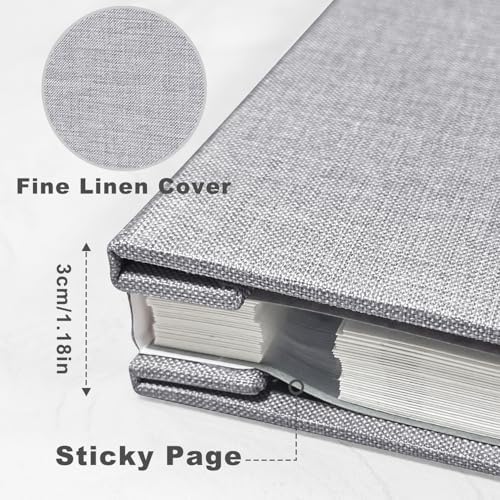Large Photo Album Self Adhesive, DIY Scrapbook Album for 4x6 8x10 10x12 Pictures, 60 Pages Light Grey Linen Cover Memory Book, Ideal Gift for Family Wedding Baby Christmas Anniversary - Image 3