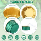 200 Pack Aluminum Cupcake Liners with Lids,Dark Green,Plain - Image 2