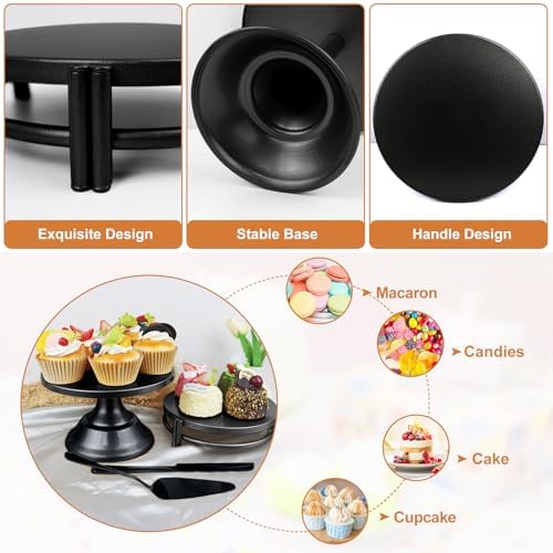 MACIFECI Cake Stand Set, Black Cake Stands For Dessert Table Including Dessert Tray, Metal Cupcake Display Stands Dessert Trays (Black) - Image 3