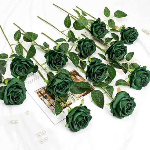48 PCS Emerald Green Roses Artificial Flowers, Silk - Image 4