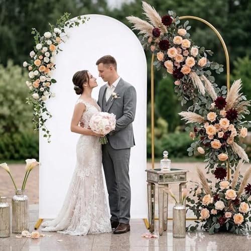 Metal Arch Stand and Cover Set,1 White Spandex Fitted Backdrop with 1 Gold Wedding Arched Stand Frame for Parties Birthday Baby Shower Bridal Banquet Decoration (7.2FT) - Image 7