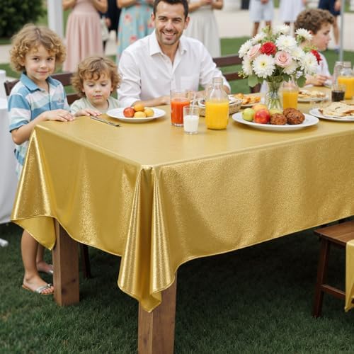 2 Pack Gold Tablecloth 60x102inch Waterproof Reusable Glitter Table Cloth for Rectangle Tables, Thick Shimmer Table Cover for Birthday Wedding Party Holiday OutdoorPicnic BBQ Table Decor - Image 3