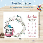 Custom Name Baby Milestone Blanket - Baby Milestone Monthly Blanket with Double Sided for Boy Girl Baby Photography Props - White Panda Print Gifts for Kids Infant - Image 3