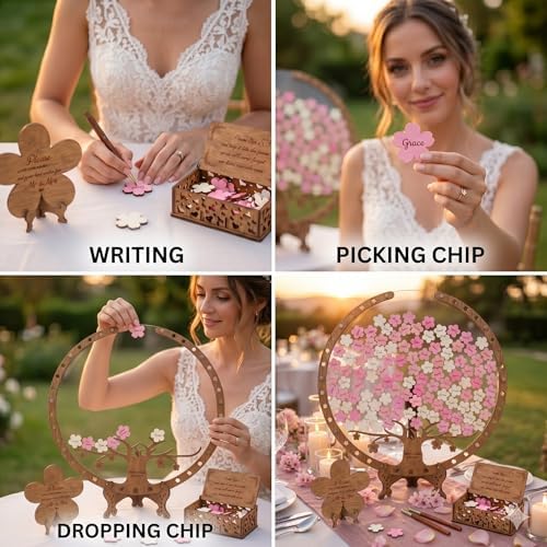 Wedding Guest Book Alternative Wooden Cherry Blossom Tree Drop Chip Sign-In - Image 6