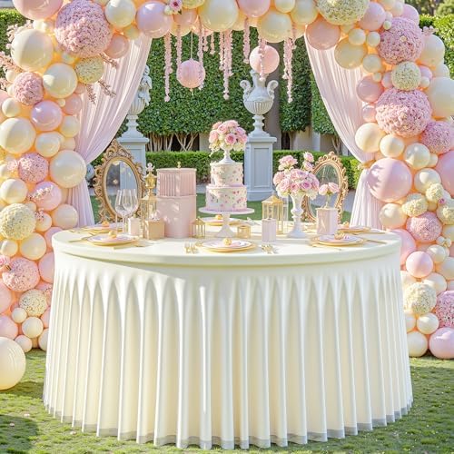 Ivory Tulle Tablecloths 48 Inch Spandex Round Table Cloths for Round Tables by WishCare