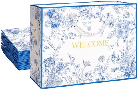Crisky 25 Pack Wedding Welcome Bags for Guests, Hotel Blue Floral Welcome Gift Bags for Bridal Shower, Birthday Baby Shower by Crisky