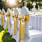 Gold Chair Sashes 50 Pack, Gold Sashes for Chairs Covers for Christmas Wedding Party Decor, Satin Chair Bows for Reception Ceremony Birthday Decoration - Image 3