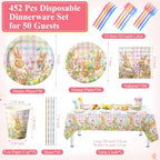 Ceenna 452 Pcs Easter Party Supplies for 50 Guest, Pastel Easter Bunny Paper Plates Napkins Cups Tablecloth Cutlery Straw Disposable Tableware for Rabbit Baby Shower Wedding Birthday Party Decoration - Image 3