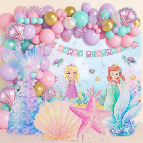 4 Pcs Large Mermaid Birthday Decorations | Under The Sea Party Decorations Mermaid Tail Shell Seaweed Starfish Cardboard Cutouts Standup Photo Booth Props for Baby Shower Wedding Ocean Theme Party by Unknown