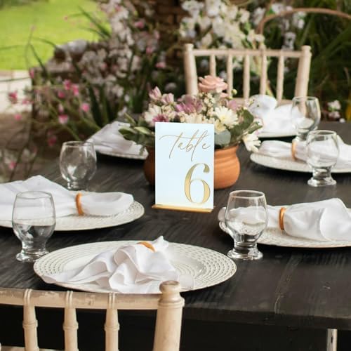 Acrylic Wedding Table Numbers 1-10 with Stands, 5"x7" White Acrylic Signs with Gold Mirror Fonts, White and Gold 3D Table Numbers for Wedding Reception, Anniversary, Event - Image 6