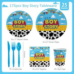 Cartoon Boy Story Baby Shower Decorations Plates 25 Guests,175 Pcs It's A Boy Story Baby Shower Cardstock Paper Plates Napkins Cups Cutlery Set Party Decorations (Pack of 3) - Image 4