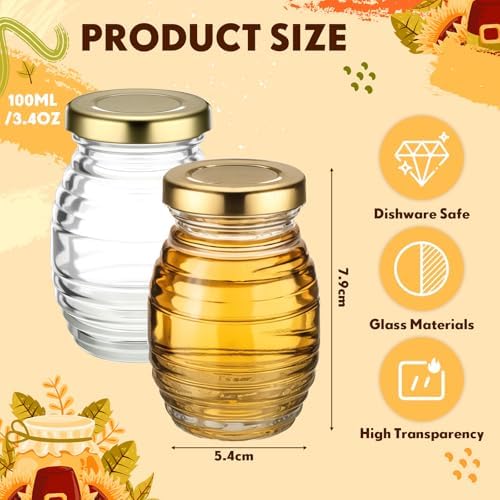 Baderke 3.4 oz Mini Honey Jars Party Favors, Small Glass Honey Jar with Lids Empty Glass Jars for Baby Shower Wedding Bridal Shower and Birthday Party Favors (48 Pcs) - Image 2