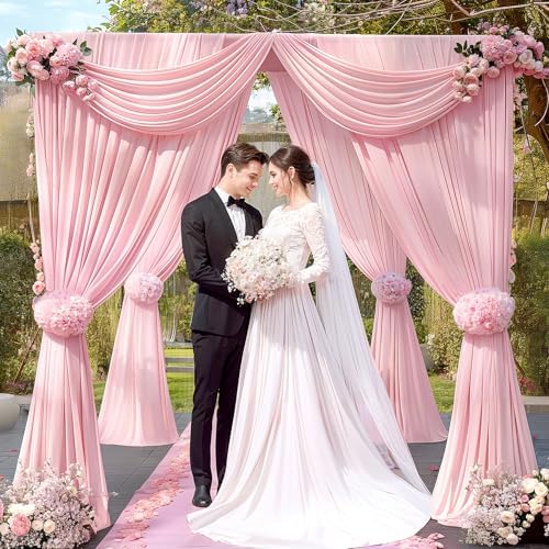 10x10ft Pink Backdrop Curtains for Wedding Parties Wrinkle Free Pink Curtains Photo Backdrop Drapes for Photography Birthday Baby Shower Soft Fabric Party Backgournd for Photoshoot 5x10ft, 2 Panels - Image 6