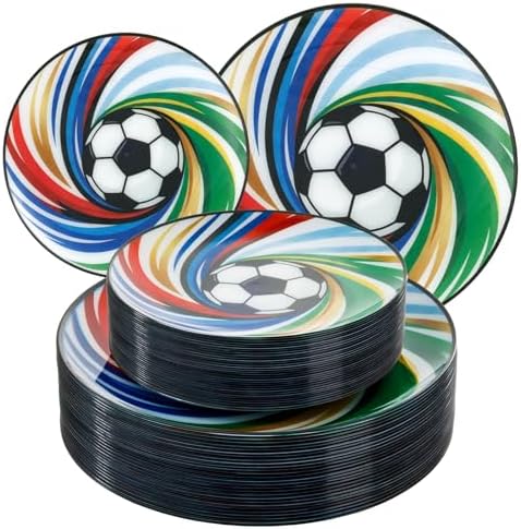 LIYH 60 Pcs World Cup Soccer Plastic Plates - Heavy Duty Disposable Plates for Global Soccer Themed Celebration Party Supplies 10.25" Dinner & 7.5" Dessert Plate by LIYHLoveinyourheart